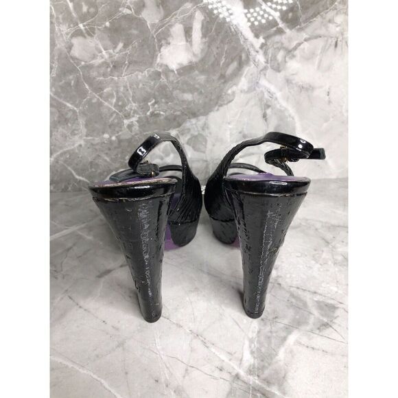 MIU MIU Black Patent Leather Peep Ankle Strap Platform Stiletto Heels Women 38.5 - Picture 3 of 16